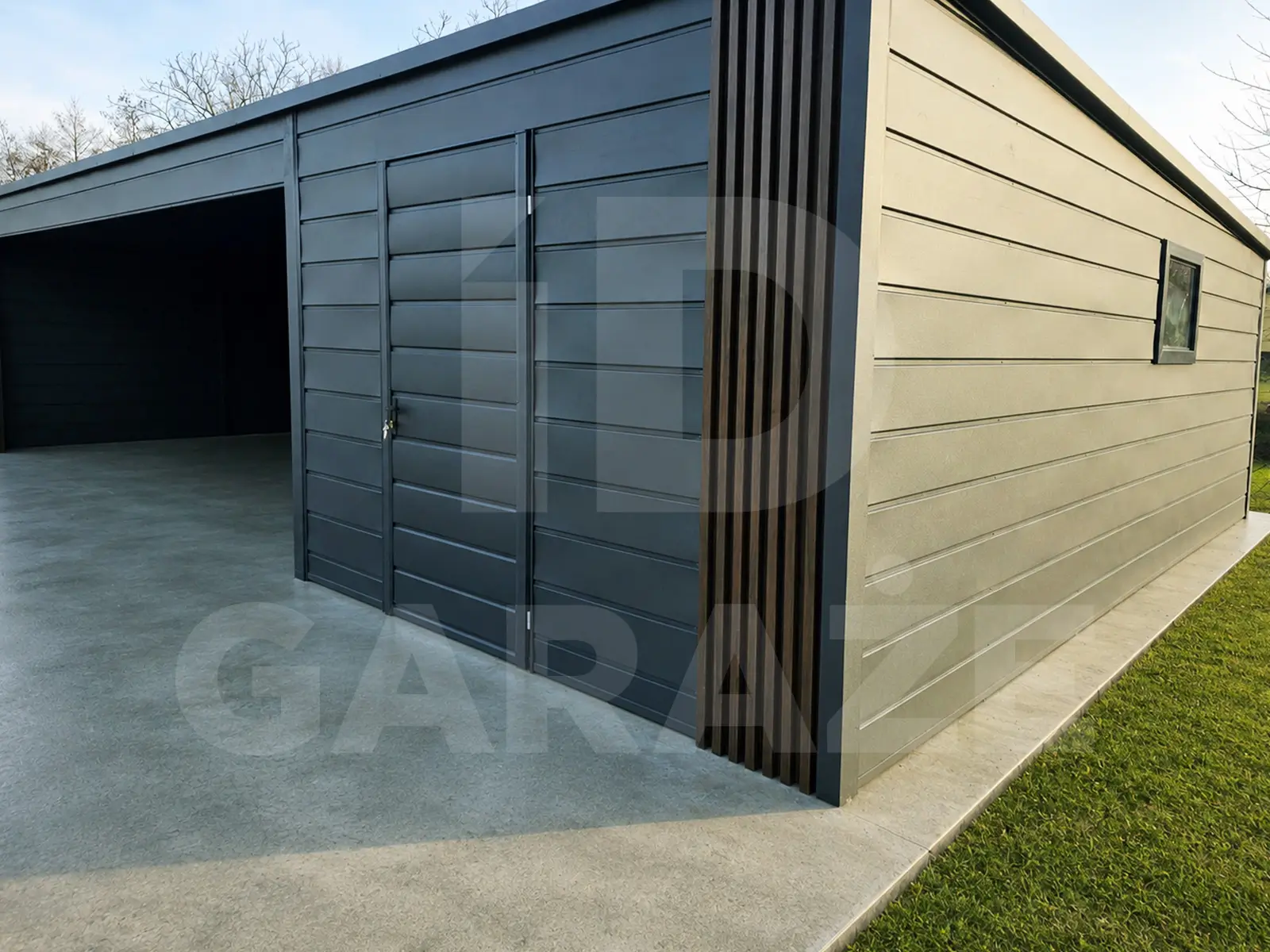 Garaż blaszany dwustanowiskowy 9 x 6 carport, pionowe lamele