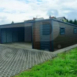 Garaż blaszany dwustanowiskowy 7 x 6 carport, orzech i grafit