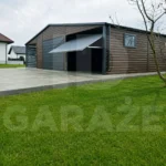 Garaż blaszany dwustanowiskowy 9 x 6 z wiatą, bramy uchylne